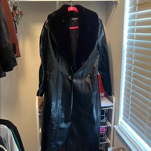 Danielle Bernstein Black Trench Coat with Faux Fur Collar